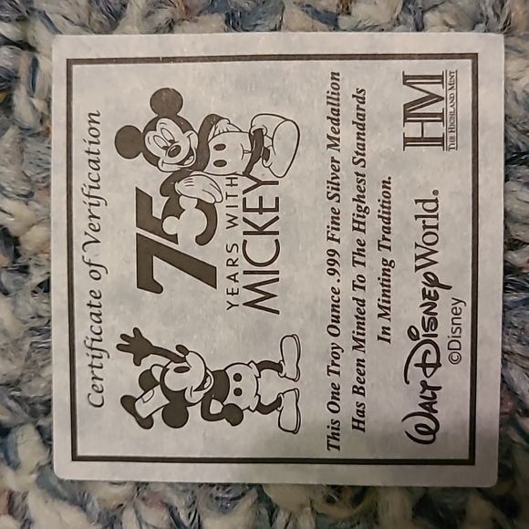 75 Years with Mickey Commeroative Silver Coin - Picture 3 of 3